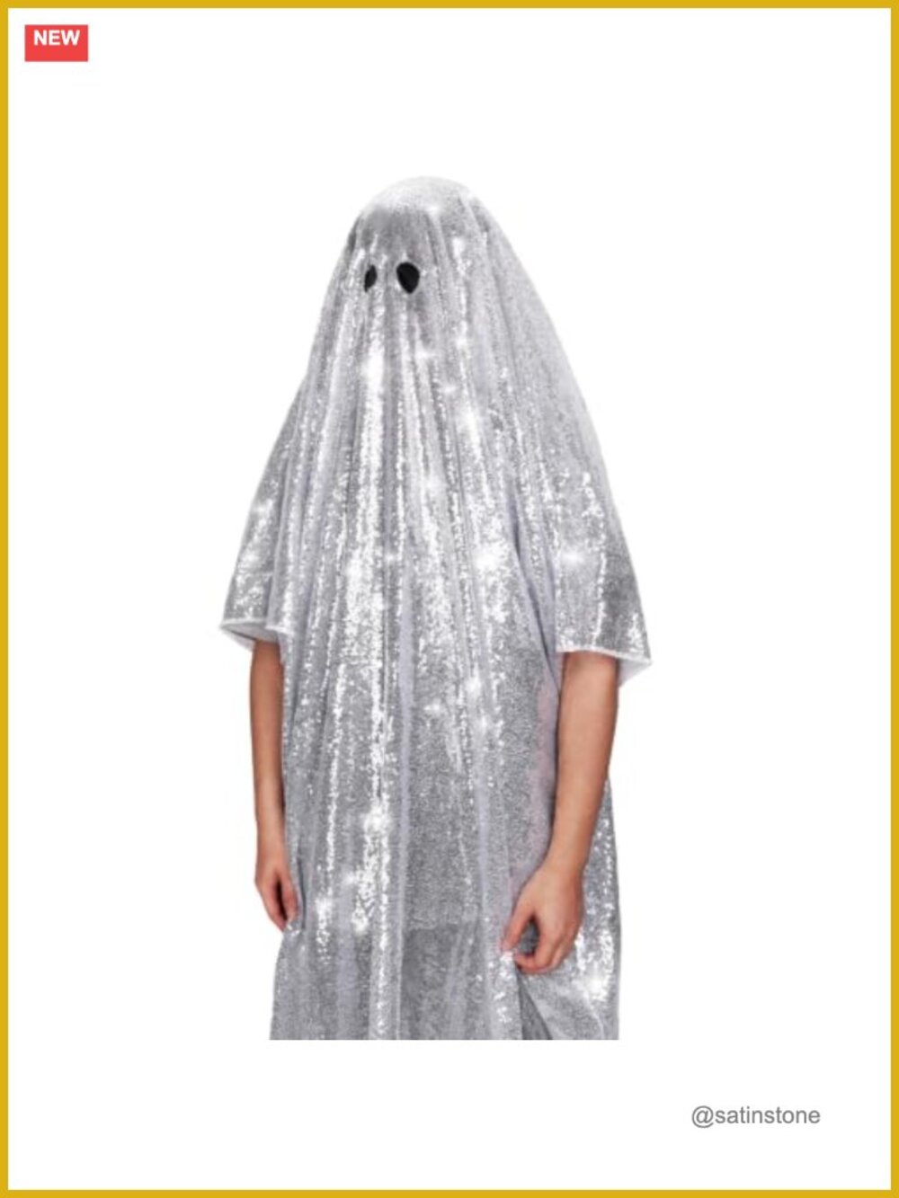 Disco Ghost Costume Poncho Silver Glitter Sequins Adult Halloween Cosplay